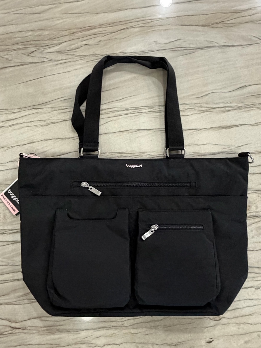 Baggallini Any Day Black Laptop Tote with Front Pockets